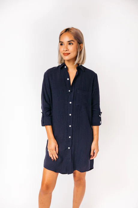 Navy Linen Girlfriend Dress